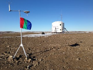 FMARS hab with Mars flag in foreground